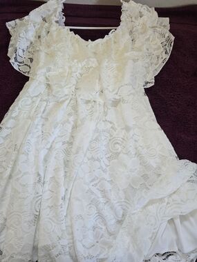 White Lace Ruffle Dress